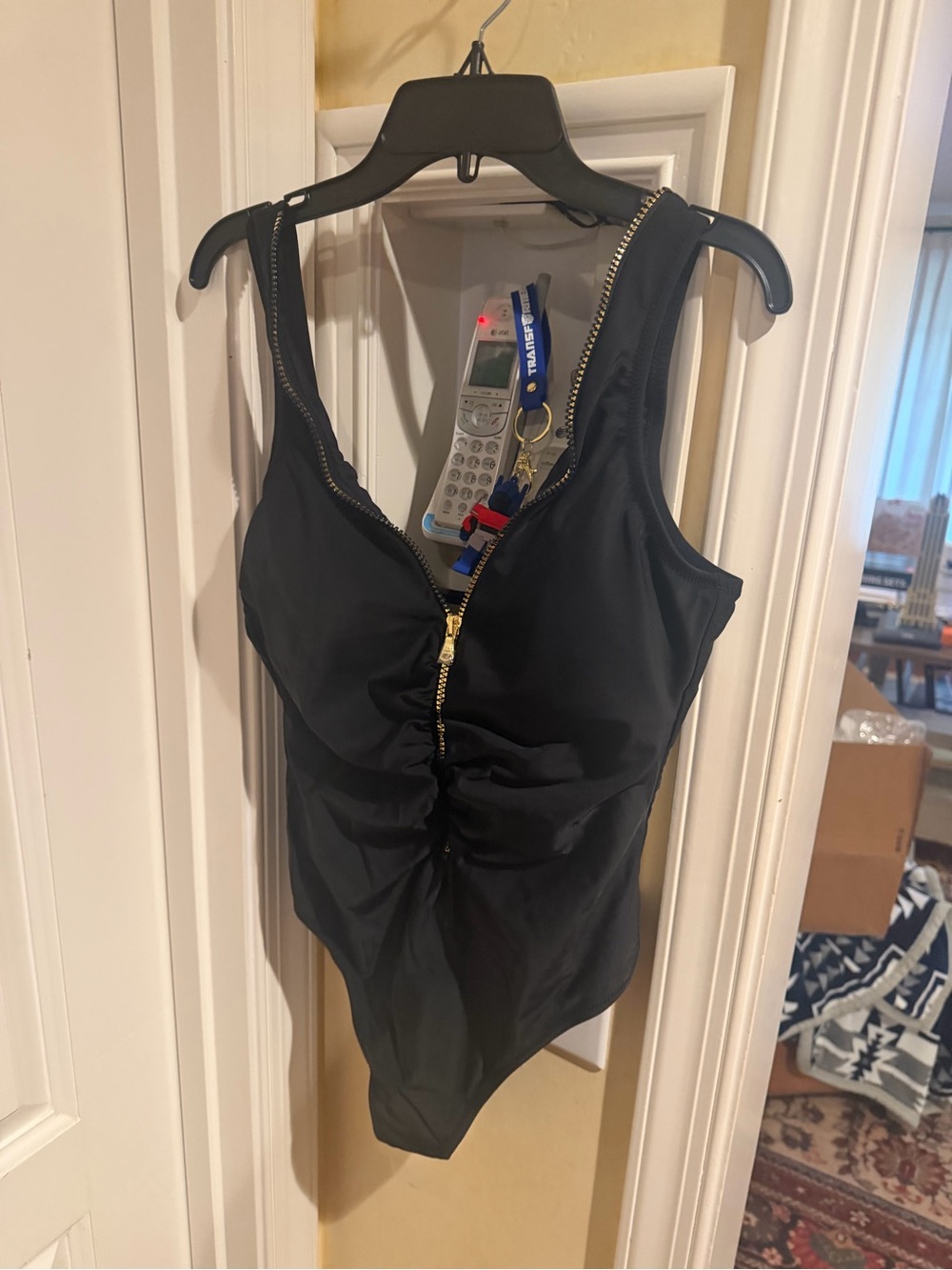 L'AGENCE Black Tank Zip-Front Bodysuit with Gold Hardware - Picture 2 of 4